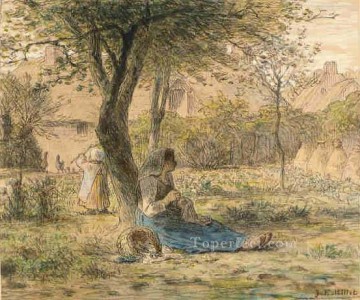 庭にて バルビゾン 自然主義 リアリズム 農民 ジャン・フランソワ・ミレー Oil Paintings